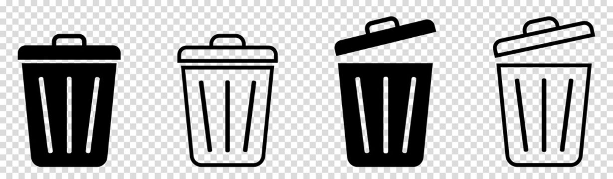 Trash bin icon. Trash can set. Vector symbol isolated on transparent background