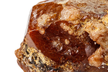 Macro stone Grossular mineral on white background