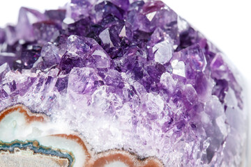 Amethyst Crystal Druse  macro mineral on white background