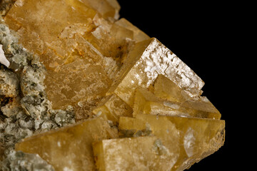 Macro stone Fluorite mineral on black background