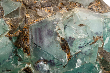 Macro stone Fluorite mineral on white background
