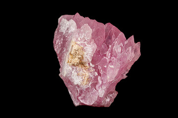 Macro pink quartz mineral stone on black background