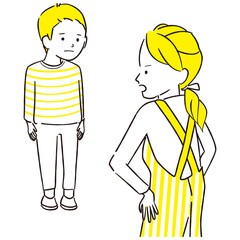 手描き1color　母親に叱られる男の子