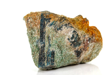 Macro stone mineral Diopside Calcite Magnetite on a white background