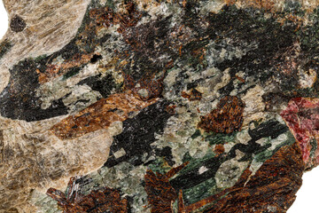 Macro stone mineral Actinolite on a white background