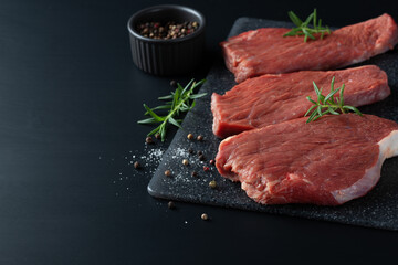 Fresh raw beef steak sirloin with rosemary