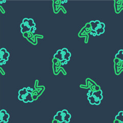 Line Human head with question mark icon isolated seamless pattern on blue background. Vector