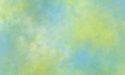 Abstract watercolor background in green, yellow and blue tones. Copy space, horizontal banner.