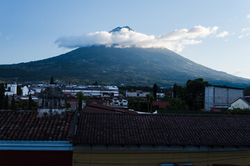 Agua volcano in Antigua, Guatemala during sunset. 