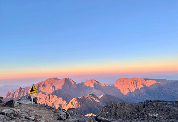 Gorgeous views from the top of Djebel Toubkal, North Africa's highest mountain, at sunrise. Morocco.