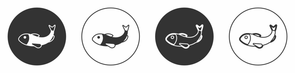 Black Dried fish icon isolated on white background. Circle button. Vector