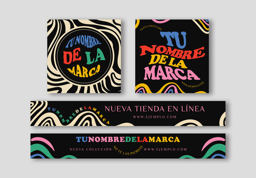 Conjunto de banners publicitarios con formas onduladas y vistosas
