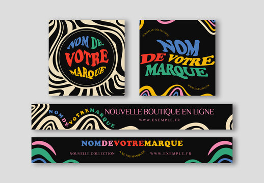 Ensemble de banni&egrave;res publicitaires ondul&eacute;es et audacieuses
