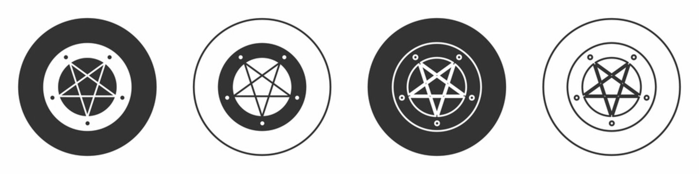 Black Pentagram in a circle icon isolated on white background. Magic occult star symbol. Circle button. Vector