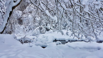 Winter landscape covered in deep snow. Frutz, Vorarlberg, Austria.
