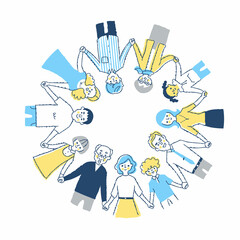 輪になって手を繋ぐさまざまな人種の人々