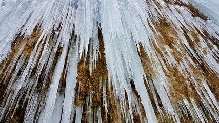 Close up of icicle at icefall Rotes Tor, Rankweil, Vorarlberg.