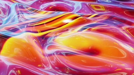 3d render. Liquid red yellow orange pattern like waves. 3D stylish abstract bg of wavy surface like brilliant liquid marble with beautiful gradient colors. Trendy colorful fluid