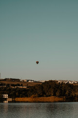 hot air balloon in the sky, hot air balloon in a sunset