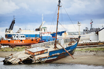 Abandoned ship in Punta Arenas Patagonia Chile