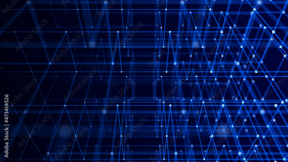 Fototapete Blockchain technology. Abstract digital background of points and lines. Glowing plexus. Big data. Network or connection. Science background. 3d rendering