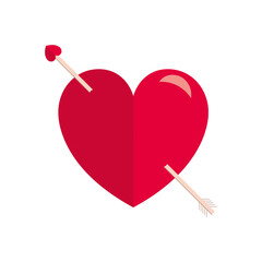 Arrowed vector red heart. Love symbol. Passion vector illustration. Cupid's arrow. Cupid. In love. Romantic rounded heart shape. Single heart. Lovely. Valentines decoration sign. Rounded style icon.