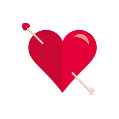 Arrowed vector red heart. Love symbol. Passion vector illustration. Cupid's arrow. Cupid. In love. Romantic rounded heart shape. Single heart. Lovely. Valentines decoration sign. Rounded style icon.