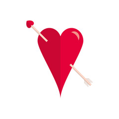 Arrowed vector red heart. Love symbol. Passion vector illustration. Cupid's arrow. Cupid. In love. Romantic rounded heart shape. Single heart. Lovely. Valentines decoration sign. Rounded style icon.