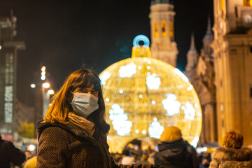 Christmas in the city of Zaragoza in Aragon, Spain, decoration in the Basilica of Our Lady of the...