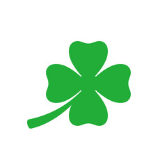 Four-leaf clover icon. Good luck symbol. Attribute of the Irish Leprechaun. Isolated raster illustration on white background.