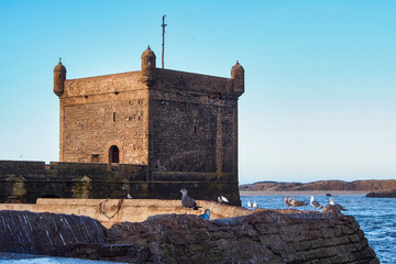 View of the old fortress of Essaouira on a sunny summer day at Essaouira, Morocco