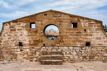 View of the old fortress of Essaouira on a sunny summer day at Essaouira, Morocco