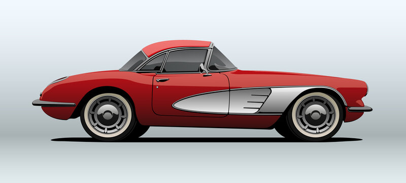 Сlassic Car, View From Side, In Vector.