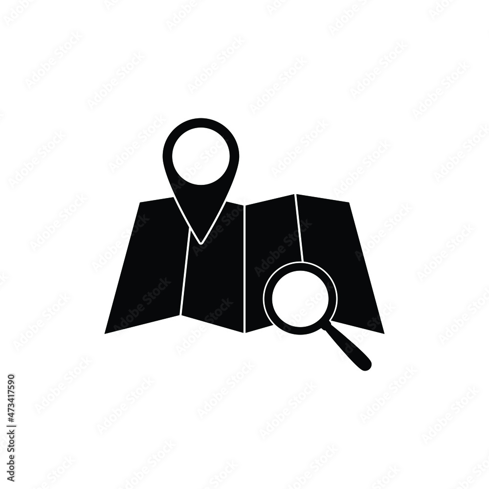 Poster map icon with map pointer and search sign vector location icon