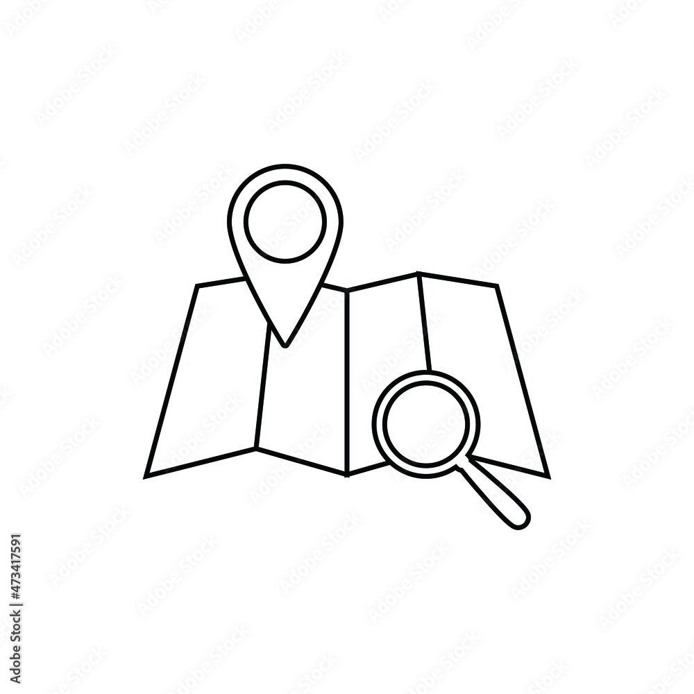 Poster map icon with map pointer and search sign vector location icon