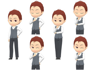 [Pose A] Man Vest short hair front