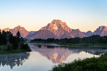 Oxbow Bend at sunrise in Grand Teton National Park during summer
