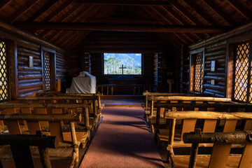 Chapel of the Transfiguration Episcopal in Grand Teton National Park, Wyoming - looking inside