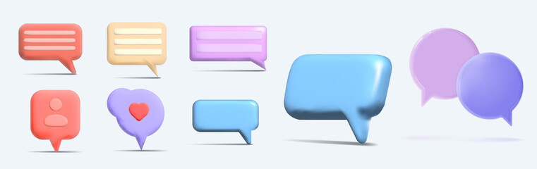3d Speech bubbles. Chatting box, message box. Concept of social media messages. Vector illustration - obrazy, fototapety, plakaty