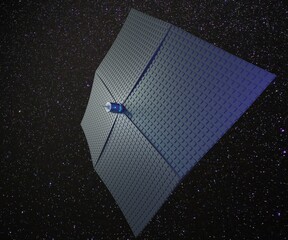 Photon sail satellite with propeller technology for space trip in 3d © Love Employee
