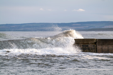This is the waves arriving at the East Beach of Lossiemouth, Moray, Scotland on Monday 6 December 2021.
