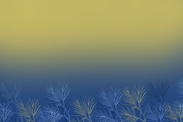 Fototapeta na wymiar Świąteczne gałązki na niebiesko- żółtym tle.