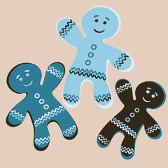 Illustration a square background - a gingerbread man, a festive curly cookie. Design element