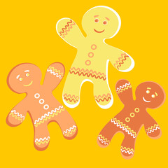 Illustration a square background - a gingerbread man, a festive curly cookie. Design element