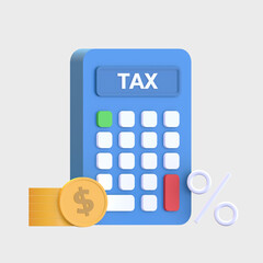 tax counter calculator with coin icon 3d rendered illustration