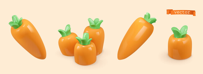 Carrot 3d render vector icon set. Easter decorations