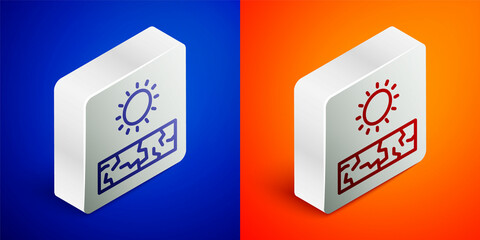 Isometric line Drought icon isolated on blue and orange background. Silver square button. Vector