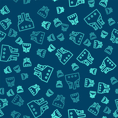 Green line Pack of beer bottles icon isolated seamless pattern on blue background. Case crate beer box sign. Vector