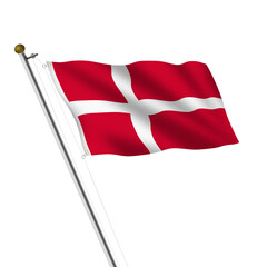 Denmark Flagpole 3d illustration on white with clipping path