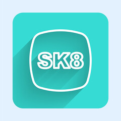 White line Skateboard icon isolated with long shadow background. Extreme sport. Sport equipment. Green square button. Vector